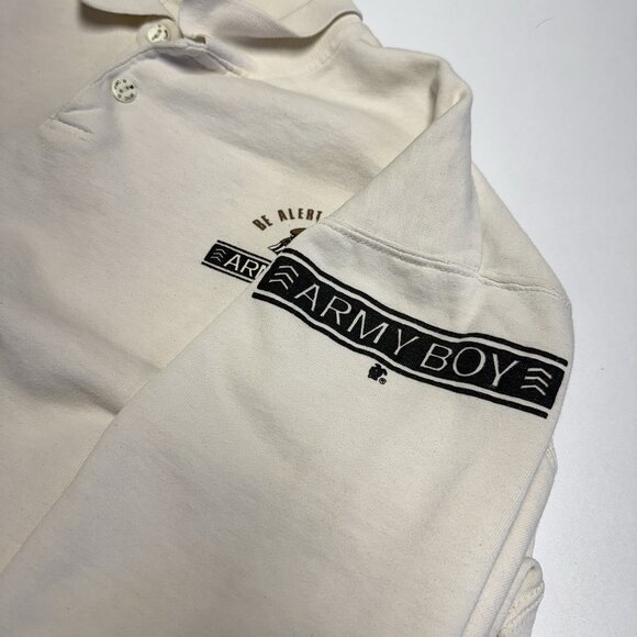 Vintage 90s Army Boy Sweatshirt Mens Large 22.5x21 White Collared - Picture 6 of 11